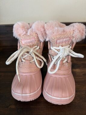 London Fog Pink Faux-Fur Knit-Trim Kids Boots